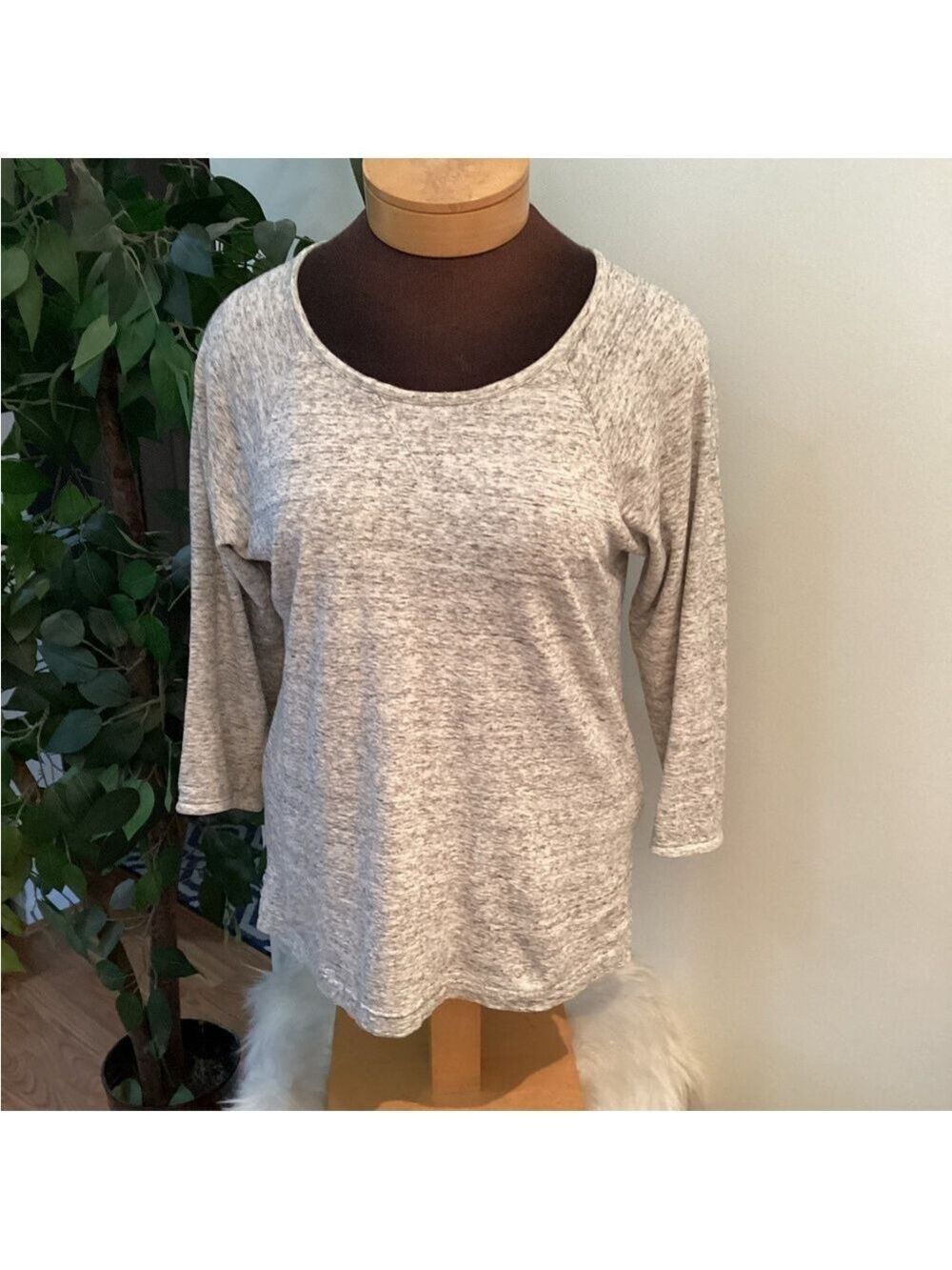 J Crew sweatshirt Womans medium gray with black marled 3/4 sleeve